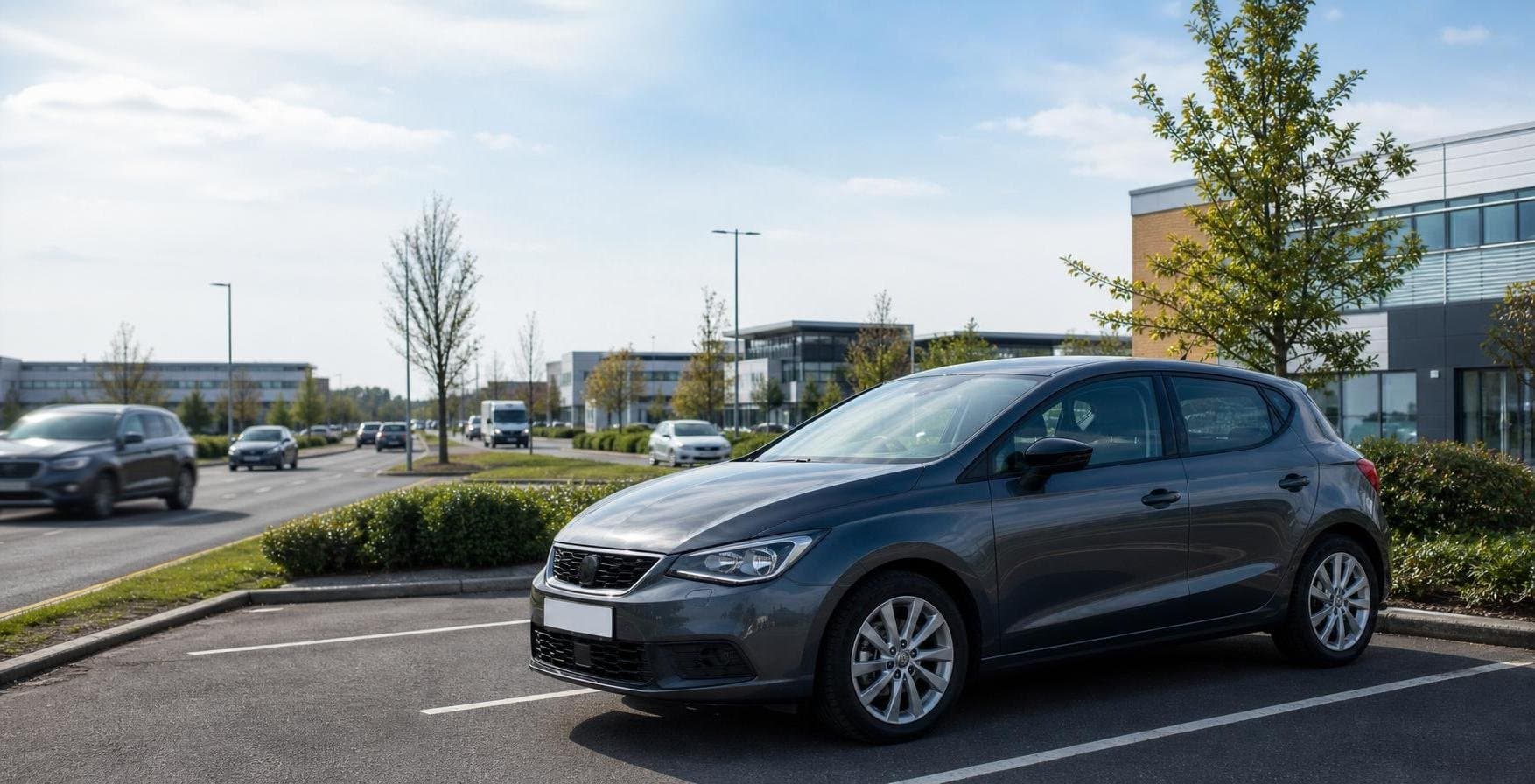 Compact hire car on a business park route in Scunthorpe